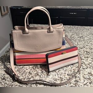 Kate Spade Pink and Blue Striped Satchel with Wallet